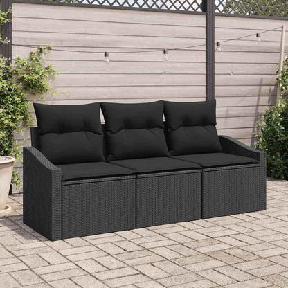 Conjunto de Sofá de Jardim com almofada 3 pcs Preto