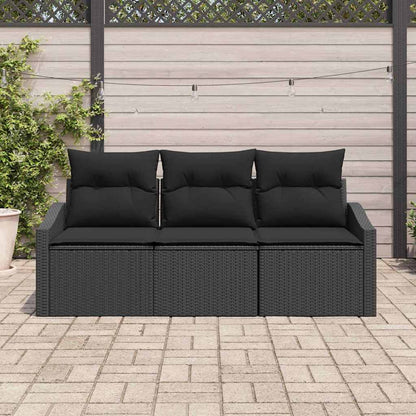 Conjunto de Sofá de Jardim com almofada 3 pcs Preto