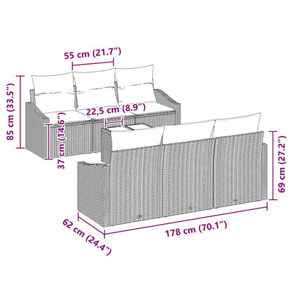Conjunto de Sofás 7 pcs Cinza Claro e Cinza Escuro vime PE