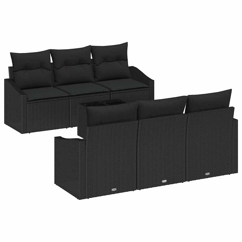 Conjunto de Sofás com almofada 7 pcs Preto vime PE