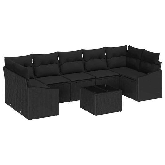 Conjunto de Sofás com almofada 8 pcs Preto vime PE