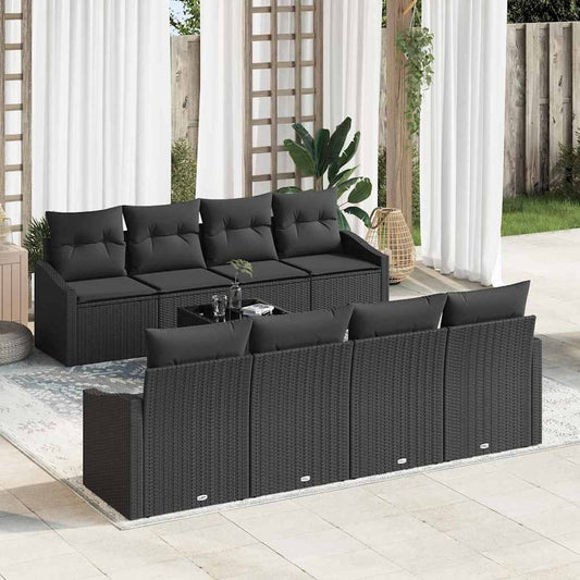 Conjunto de Sofás com almofada 7 pcs Preto vime PE