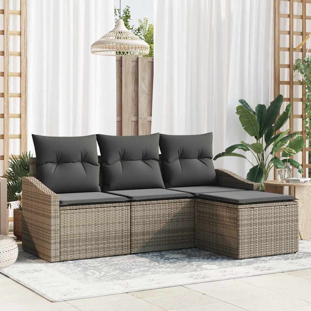 Conjunto de Sofás com almofada 4 pcs Cinzeto vime PE