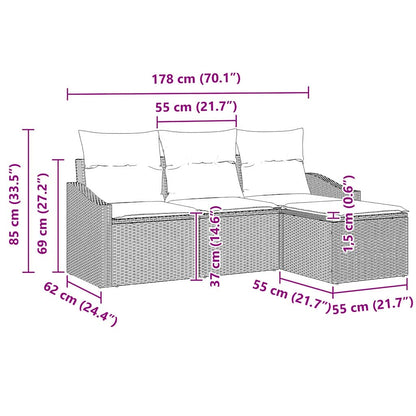 Conjunto de Sofás com almofada 4 pcs Cinzeto vime PE