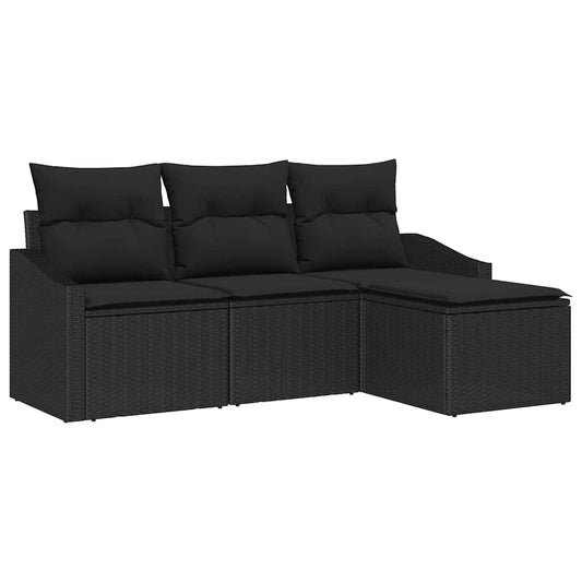 Conjunto de Sofás com almofada 4 pcs Preto vime PE