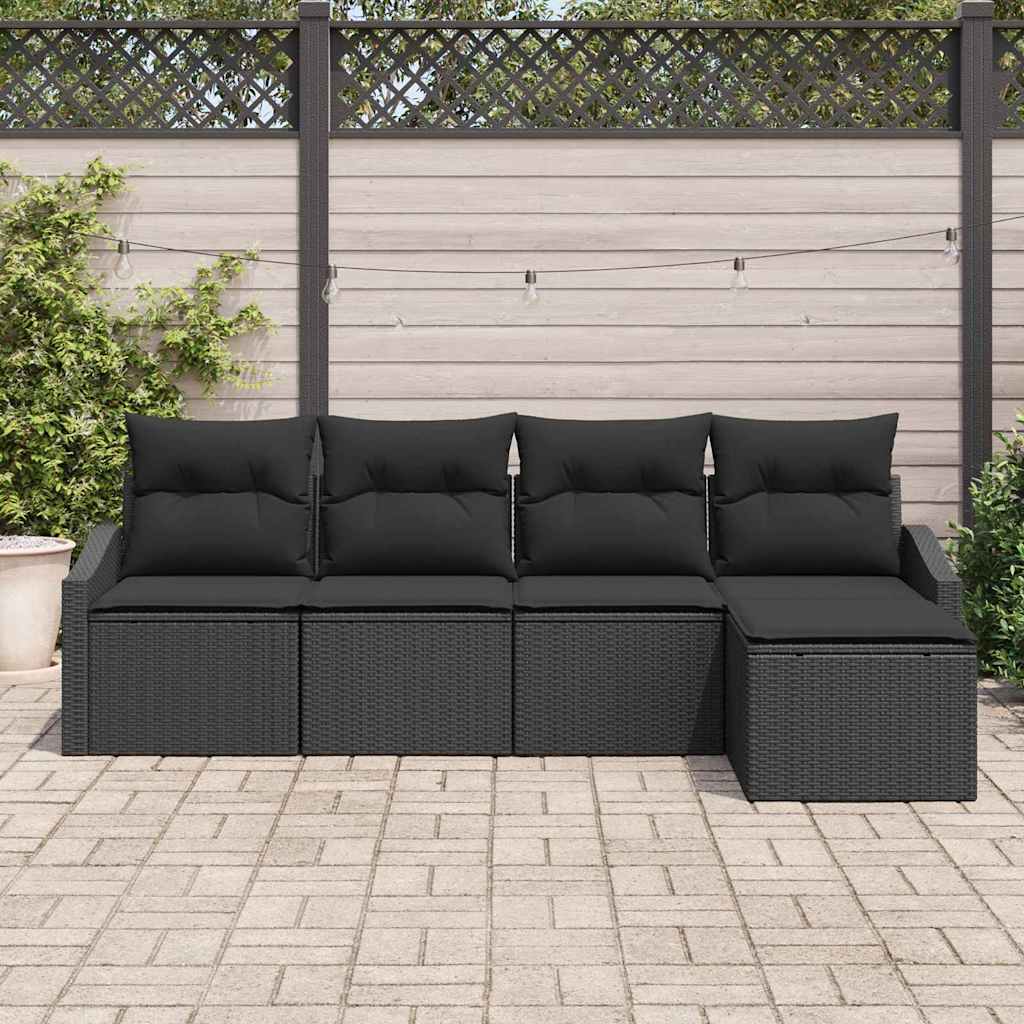 Conjunto de Sofás com almofada 5 pcs Preto vime PE