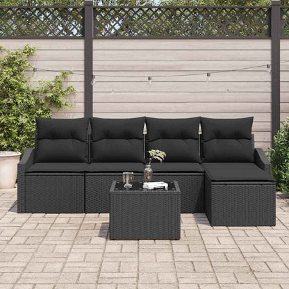 Conjunto de Sofás com almofada 6 pcs Preto vime PE