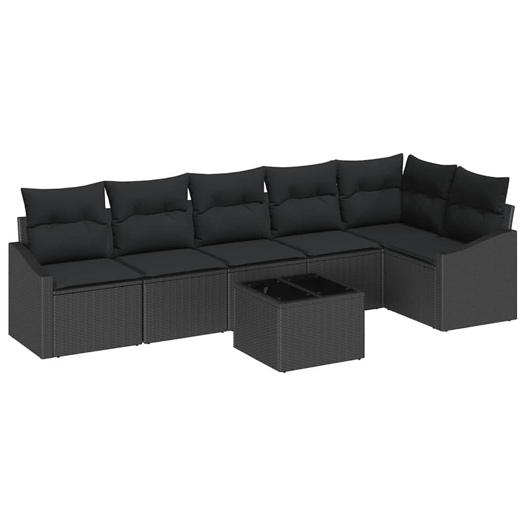 Conjunto de Sofás com almofada 7 pcs Preto vime PE