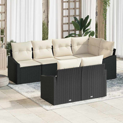 Conjunto de Jantar para Jardim com almofada 7 pcs Preto e Creme