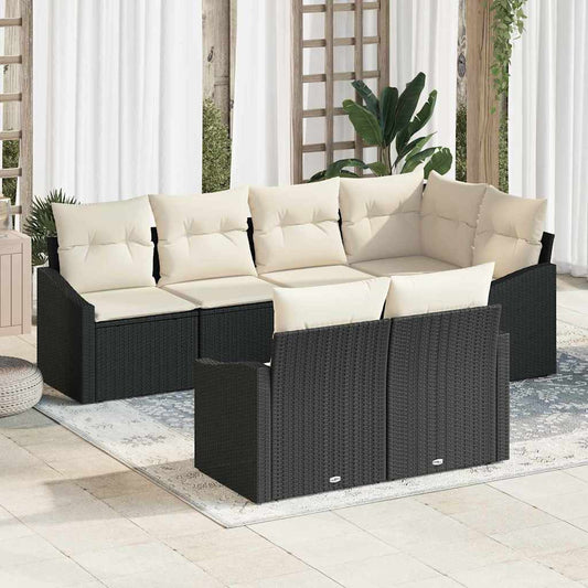 Conjunto de Jantar para Jardim com almofada 7 pcs Preto e Creme