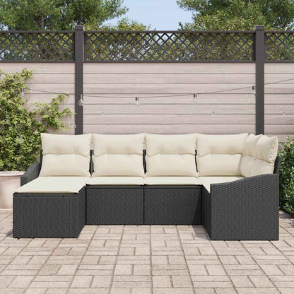 Conjunto de Jantar para Jardim com almofada 6 pcs Preto e Creme