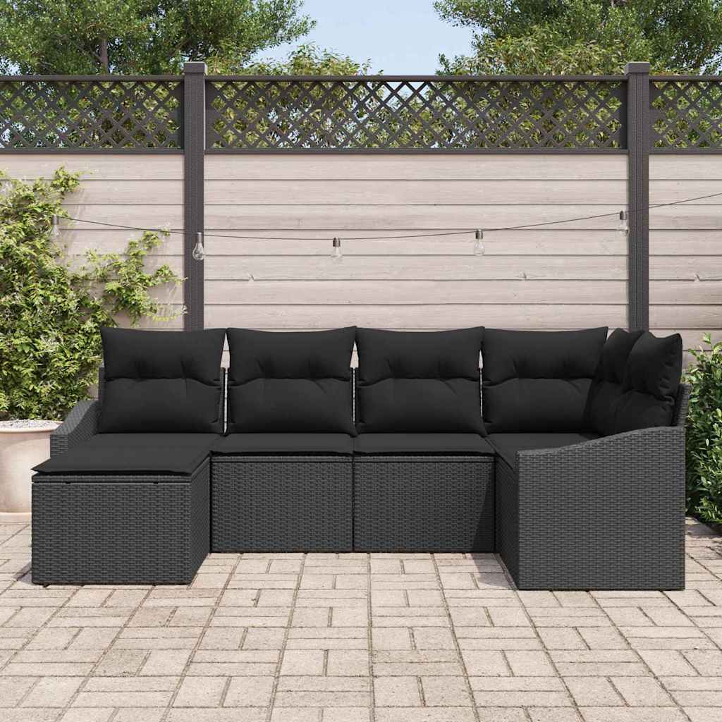 Conjunto de Jantar para Jardim com almofada 6 pcs Preto