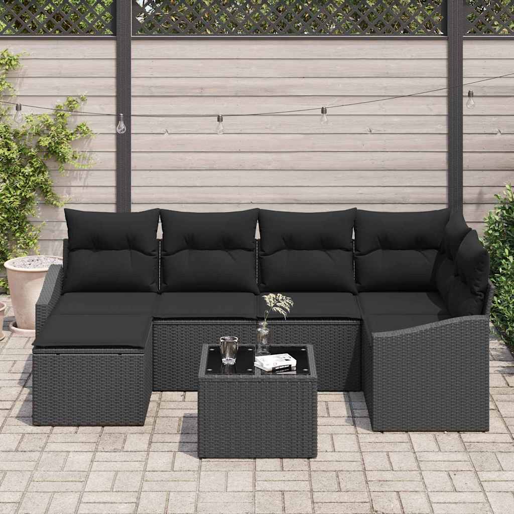 Conjunto de Jantar para Jardim com almofada 7 pcs Preto
