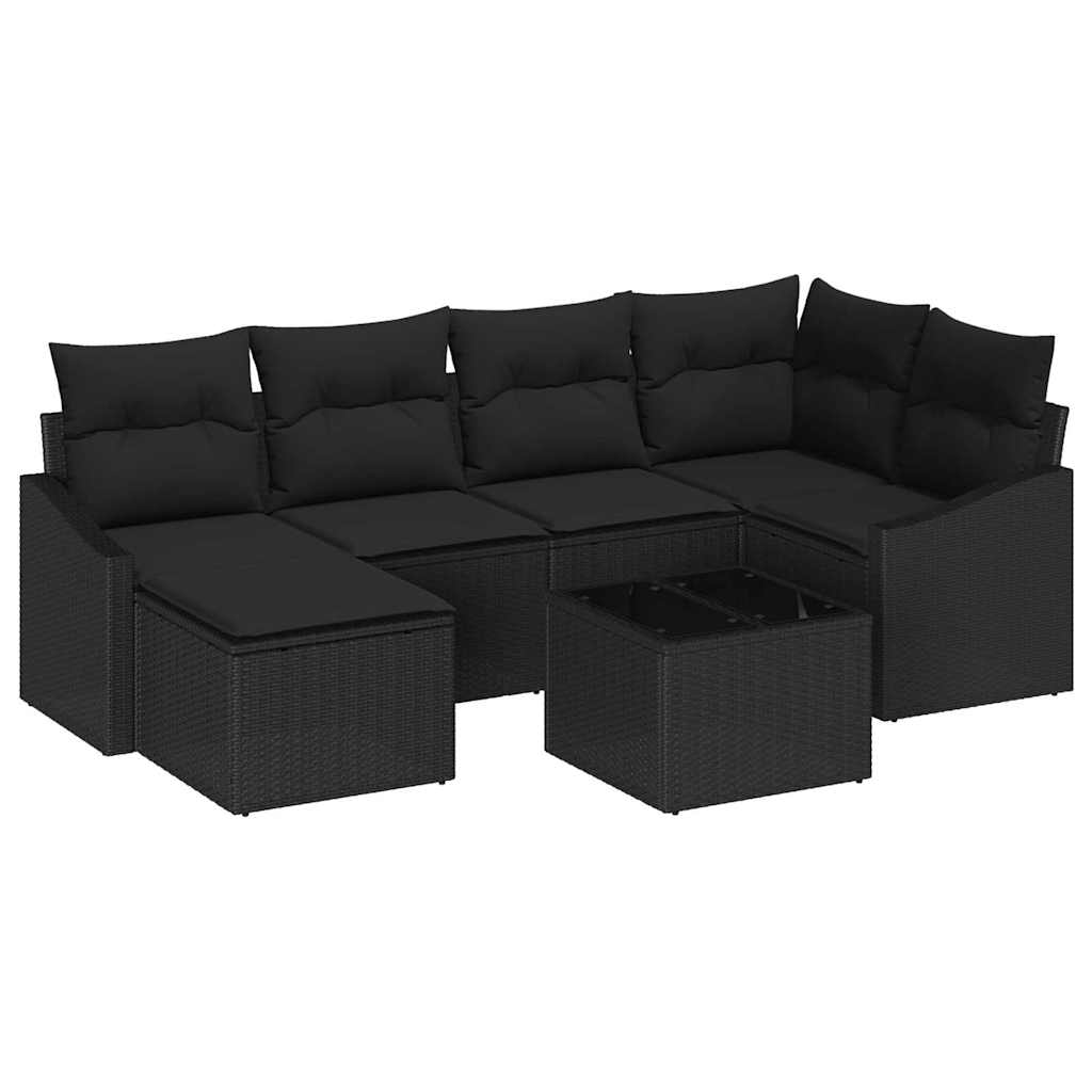 Conjunto de Jantar para Jardim com almofada 7 pcs Preto