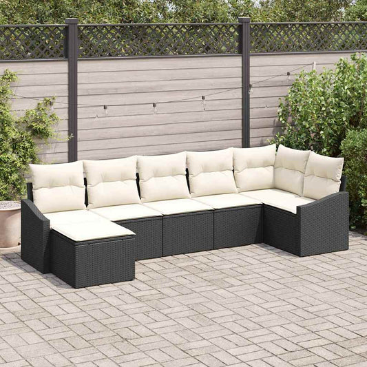 Conjunto de Jantar para Jardim com almofada 7 pcs Preto e Creme
