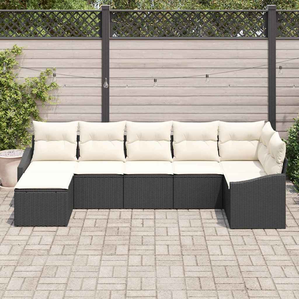 Conjunto de Jantar para Jardim com almofada 7 pcs Preto e Creme