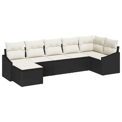 Conjunto de Jantar para Jardim com almofada 7 pcs Preto e Creme