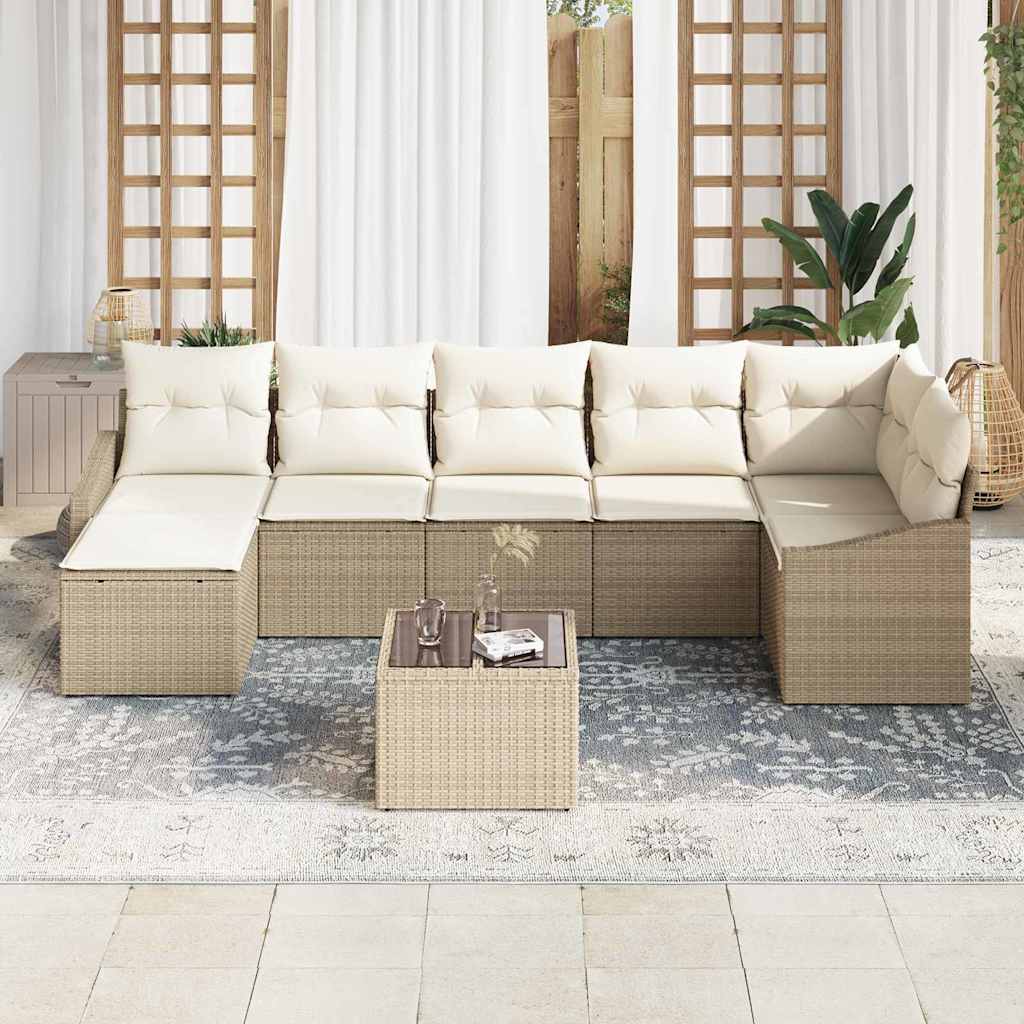 Conjunto de Jantar para Jardim com almofada 8 pcs Bege e Creme