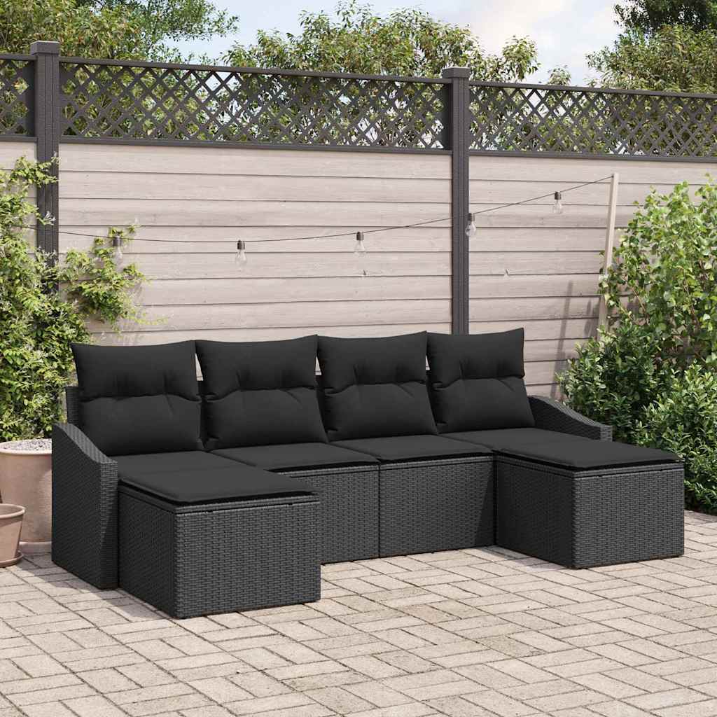 Conjunto de Jantar para Jardim com almofada 6 pcs Preto
