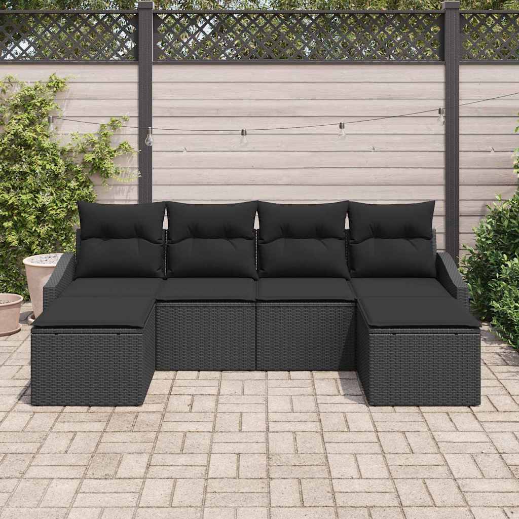 Conjunto de Jantar para Jardim com almofada 6 pcs Preto