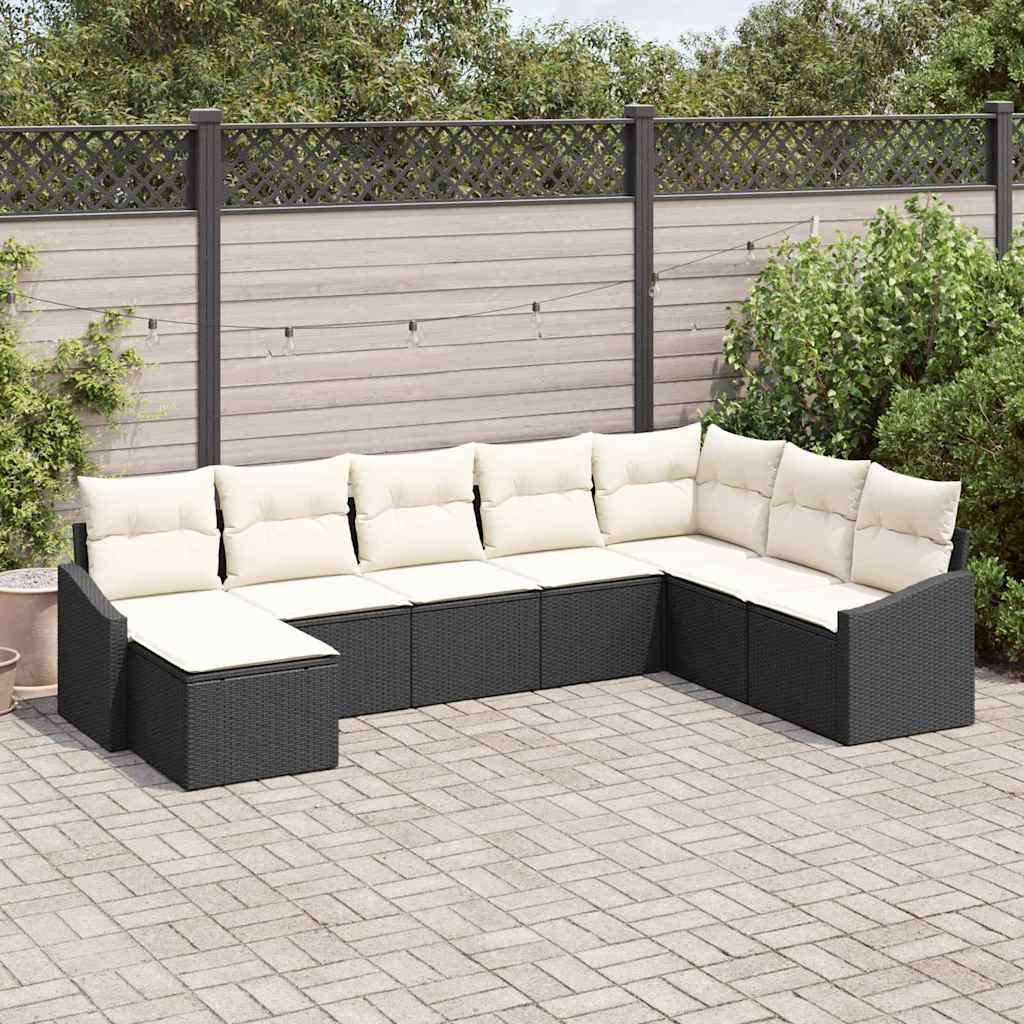 Conjunto de Sofá de Jardim 8 pcs Preto e Creme vime PE