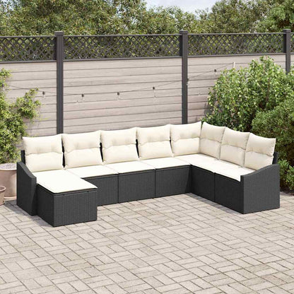 Conjunto de Sofá de Jardim 8 pcs Preto e Creme vime PE