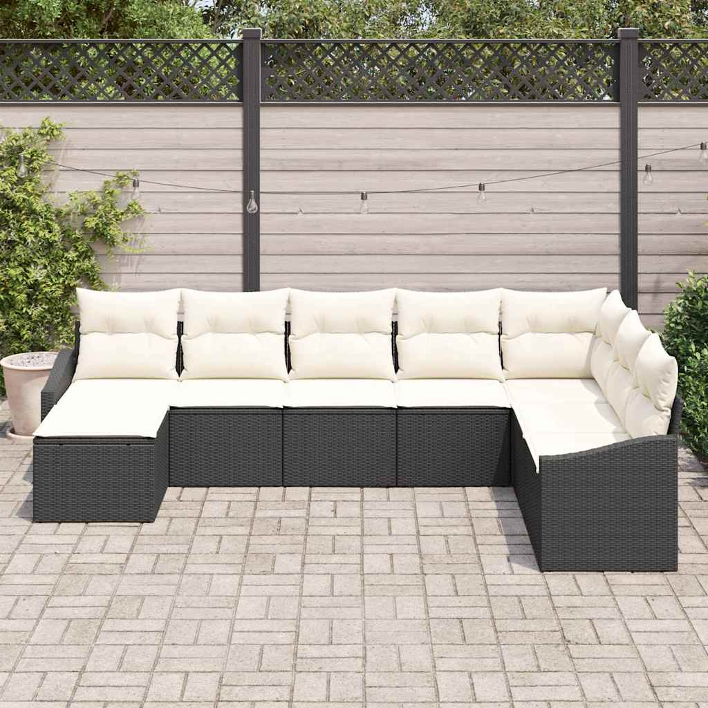 Conjunto de Sofá de Jardim 8 pcs Preto e Creme vime PE
