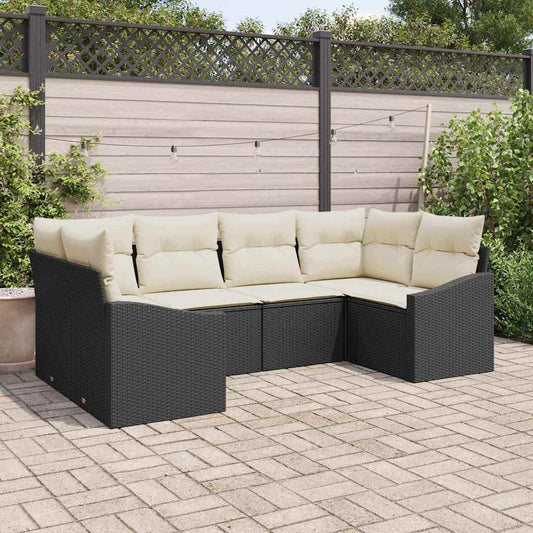 Conjunto de Sofá de Jardim com almofada 6 pcs Preto e Creme