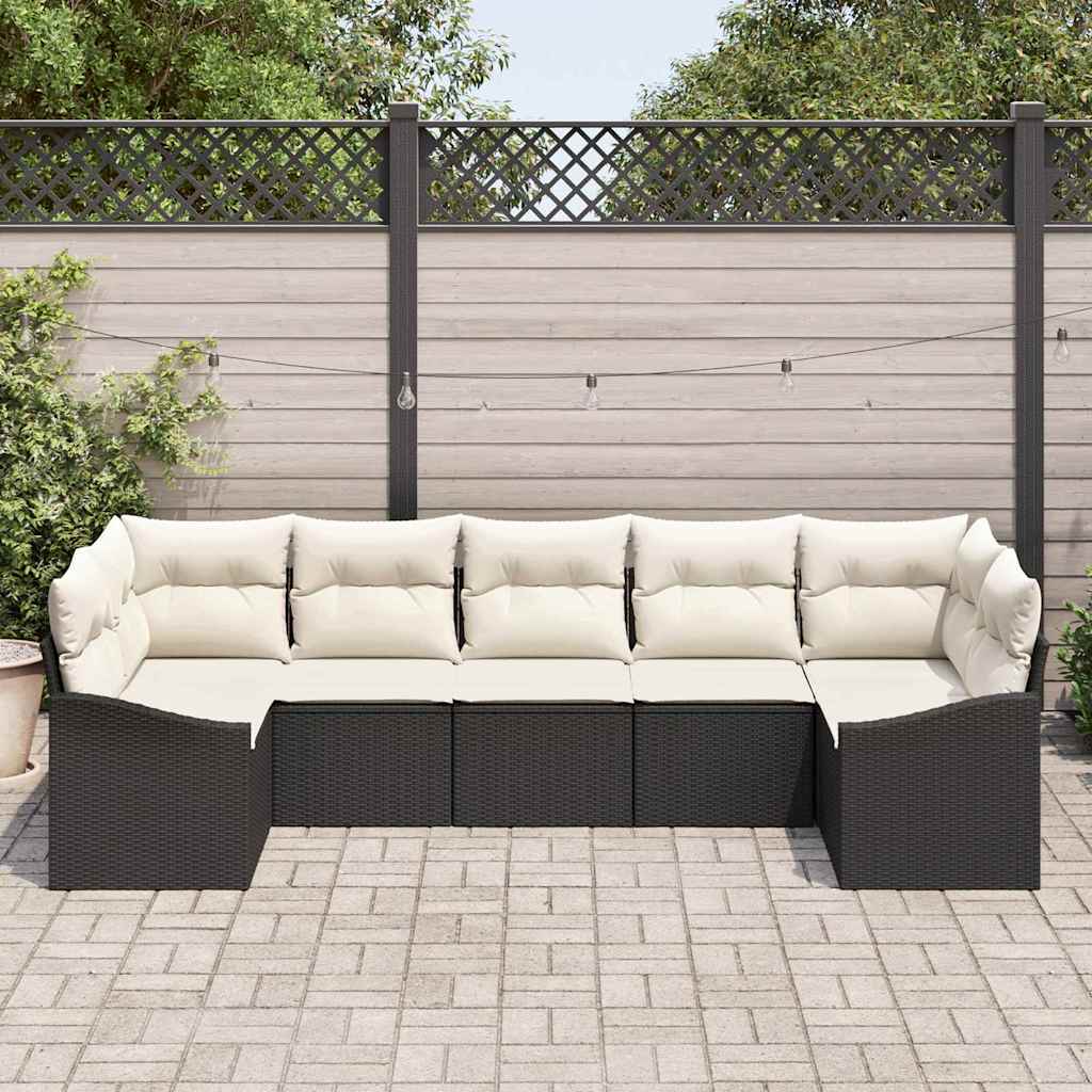 Conjunto de Jantar para Jardim com almofada 7 pcs Preto e Creme