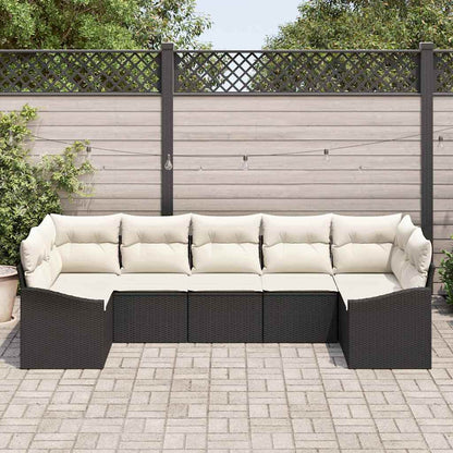Conjunto de Jantar para Jardim com almofada 7 pcs Preto e Creme