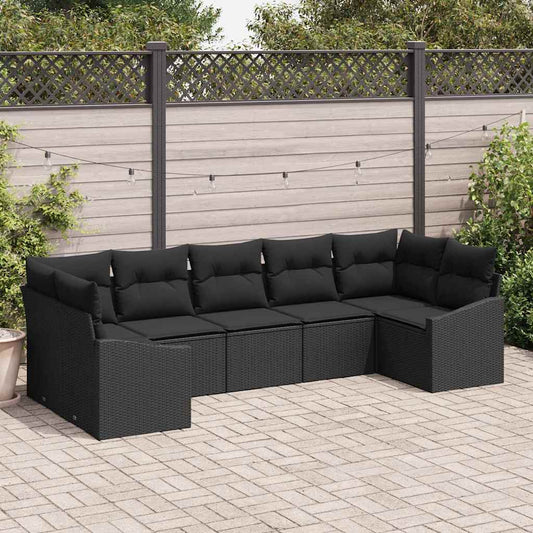 Conjunto de Jantar para Jardim com almofada 7 pcs Preto