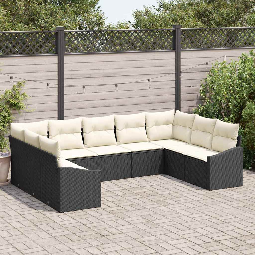 Conjunto de Sofá de Jardim 9 pcs Preto e Creme vime PE