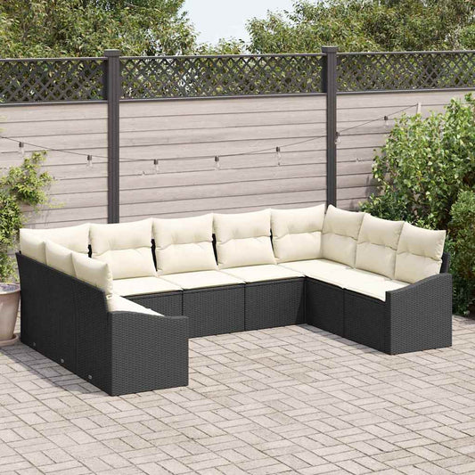 Conjunto de Sofá de Jardim 9 pcs Preto e Creme vime PE