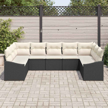 Conjunto de Sofá de Jardim 9 pcs Preto e Creme vime PE