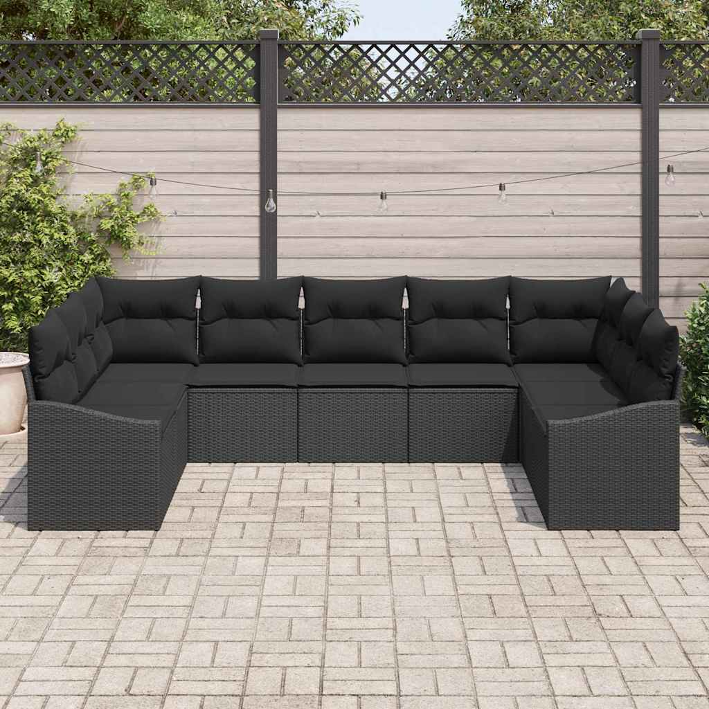 Conjunto de Jantar para Jardim com almofada 9 pcs Preto