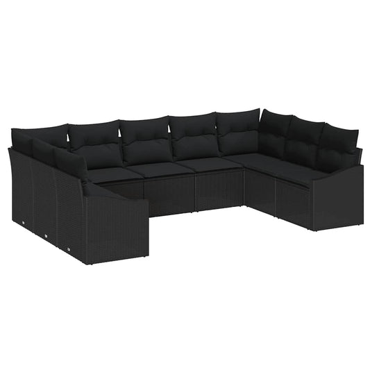 Conjunto de Jantar para Jardim com almofada 9 pcs Preto
