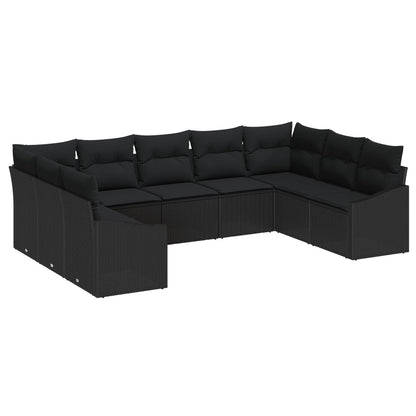 Conjunto de Sofá de Jardim 9 pcs Preto vime PE