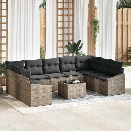 Conjunto de Sofá de Jardim 9 pcs Cinzento-claro vime PE