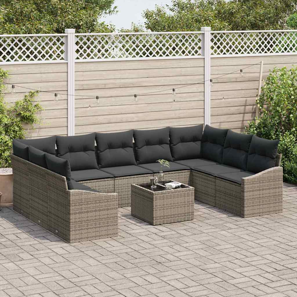 Conjunto de Sofá de Jardim 9 pcs Cinzento-claro vime PE