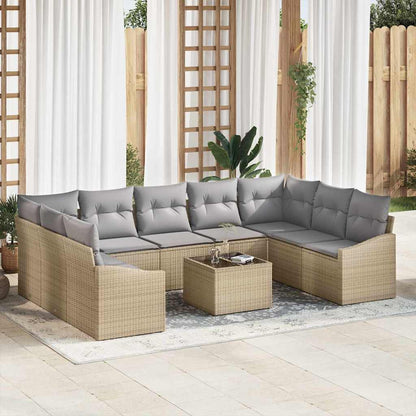 Conjunto de Sofá de Jardim 9 pcs Bege e Cinza Claro vime PE