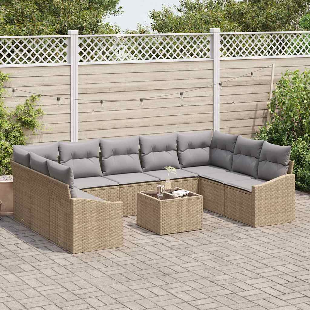 Conjunto de Sofá de Jardim 9 pcs Bege e Cinza Claro vime PE