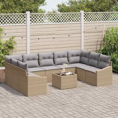 Conjunto de Sofá de Jardim 9 pcs Bege e Cinza Claro vime PE