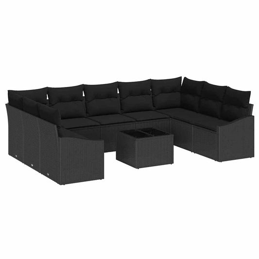 Conjunto de Jantar para Jardim com almofada 10 pcs Preto