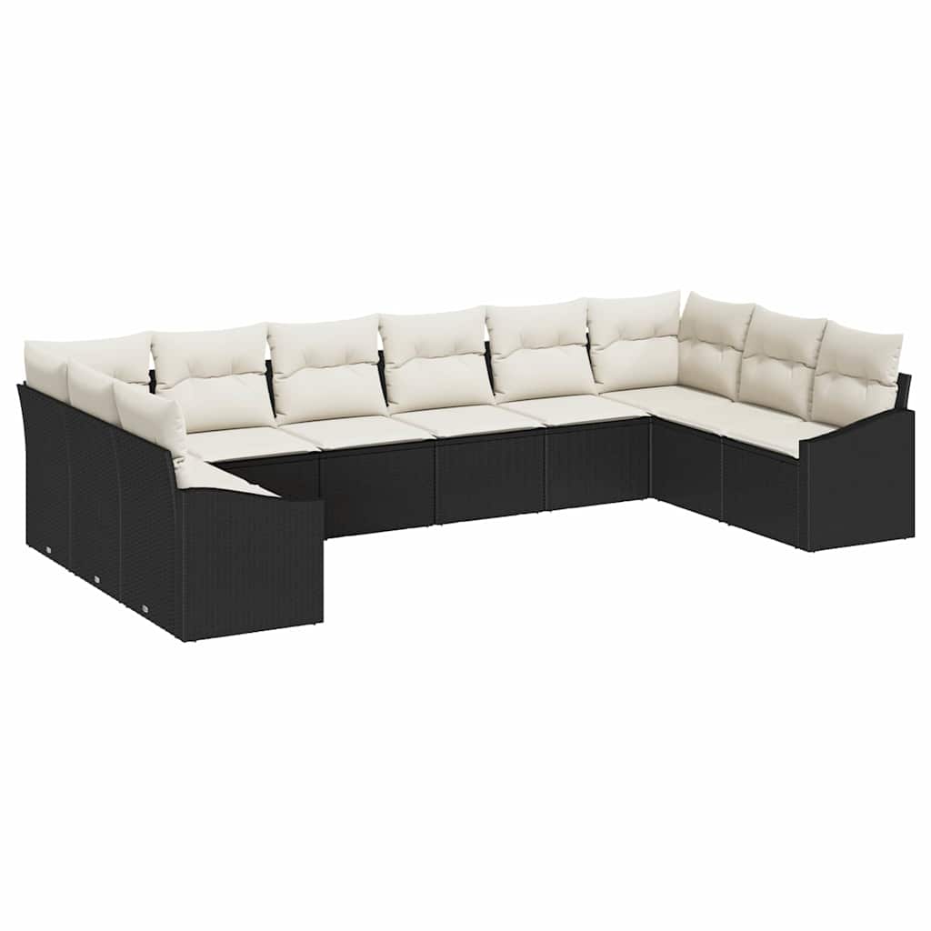 Conjunto de Sofá de Jardim 10 pcs Preto e Creme vime PE
