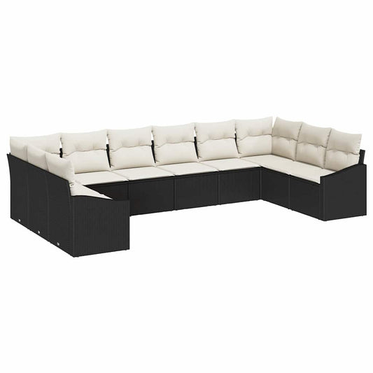 Conjunto de Sofá de Jardim 10 pcs Preto e Creme vime PE