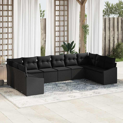 Conjunto de Sofá de Jardim com almofada 10 pcs Preto vime PE