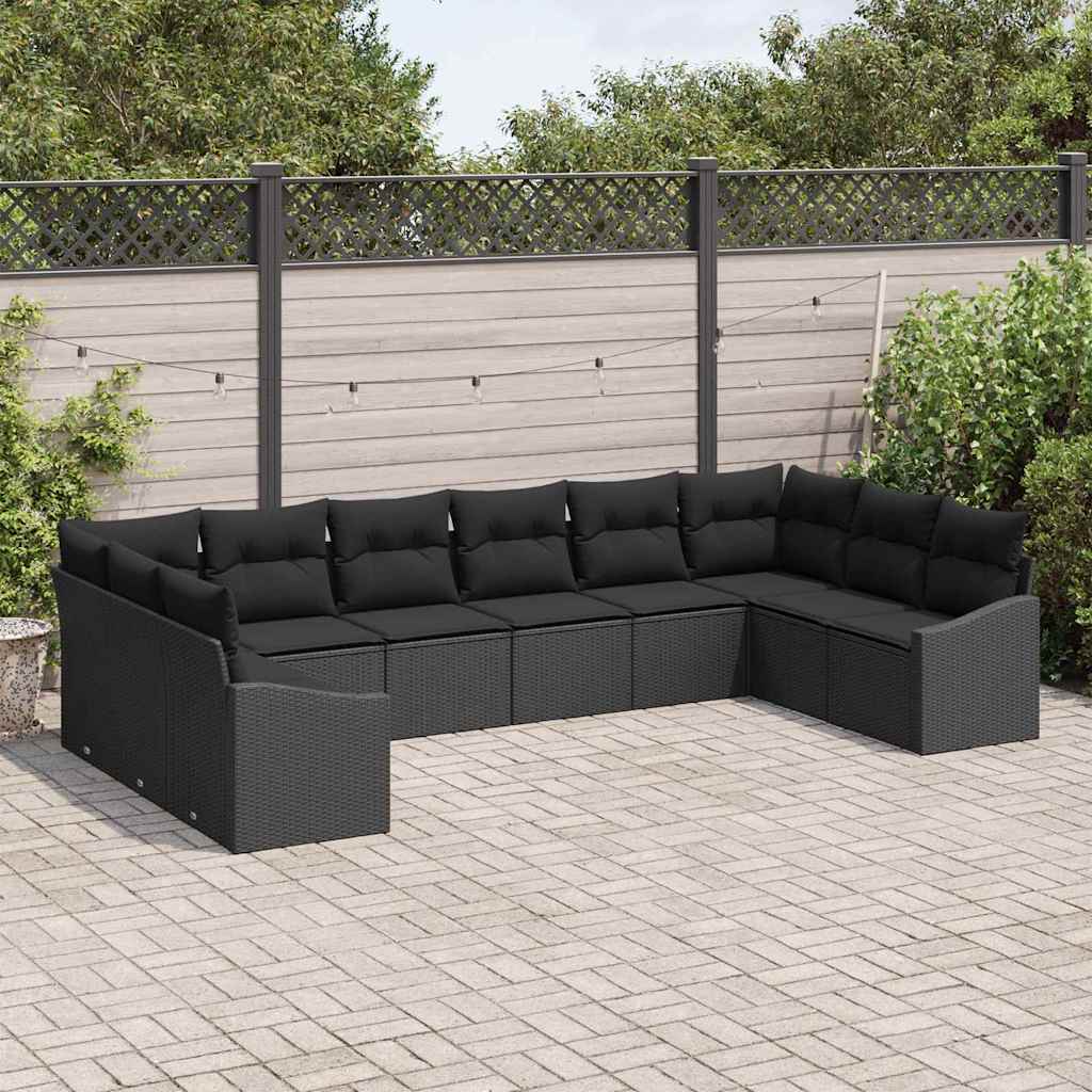 Conjunto de Sofá de Jardim com almofada 10 pcs Preto vime PE