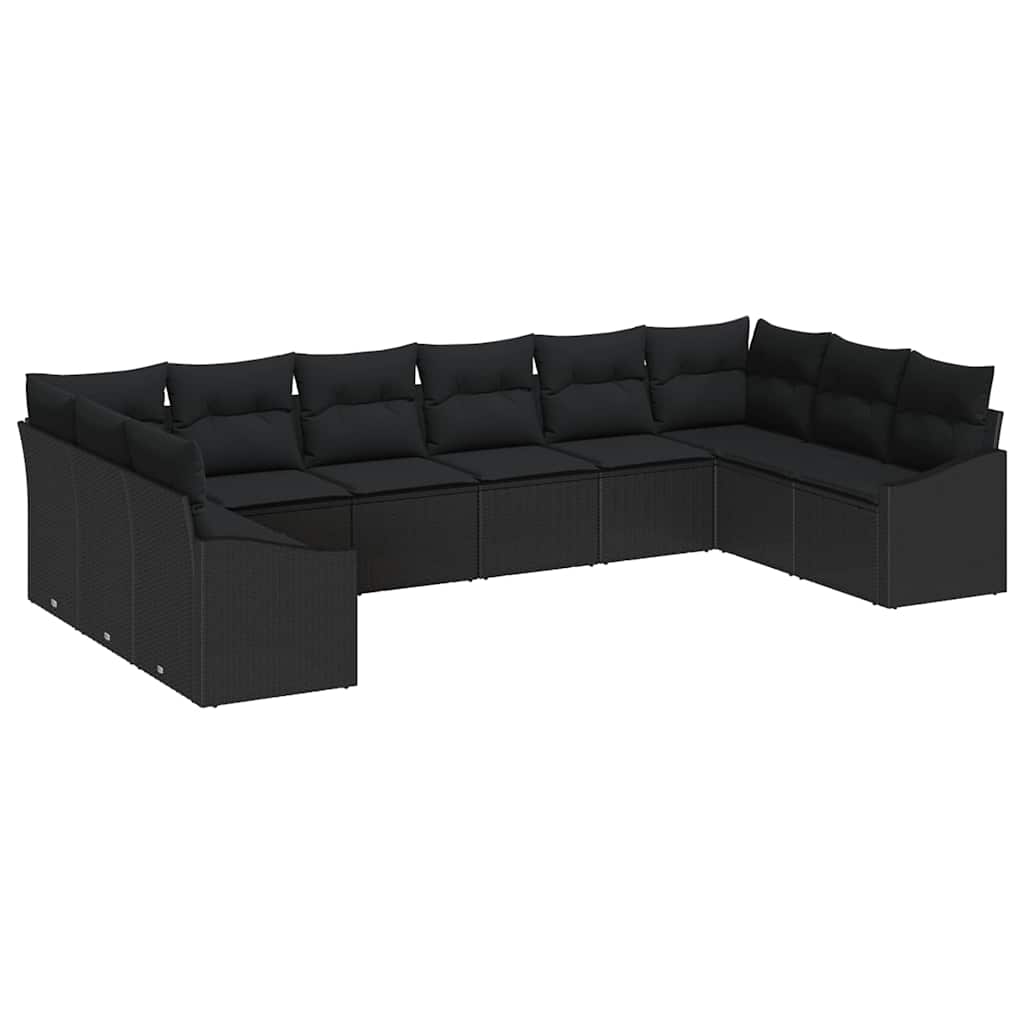Conjunto de Sofá de Jardim com almofada 10 pcs Preto vime PE