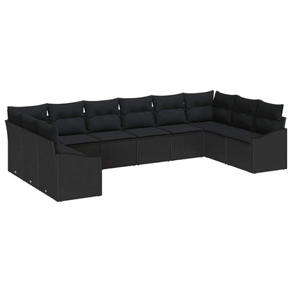 Conjunto de Sofá de Jardim com almofada 10 pcs Preto vime PE