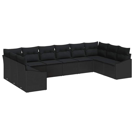 Conjunto de Sofá de Jardim com almofada 10 pcs Preto vime PE